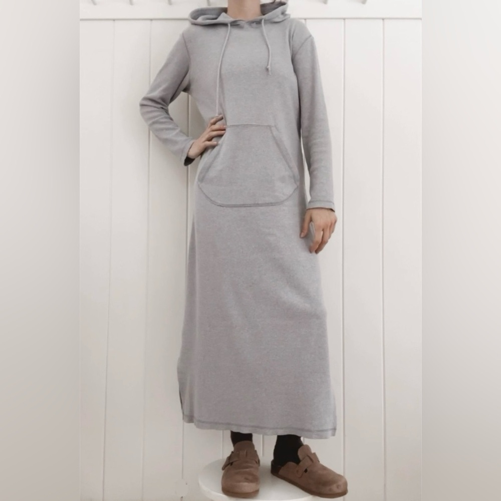 Vintage Paul Harris Designs Ribbed Hoodie Dress Grey Casual Lounge Women Medium - Picture 2 of 15